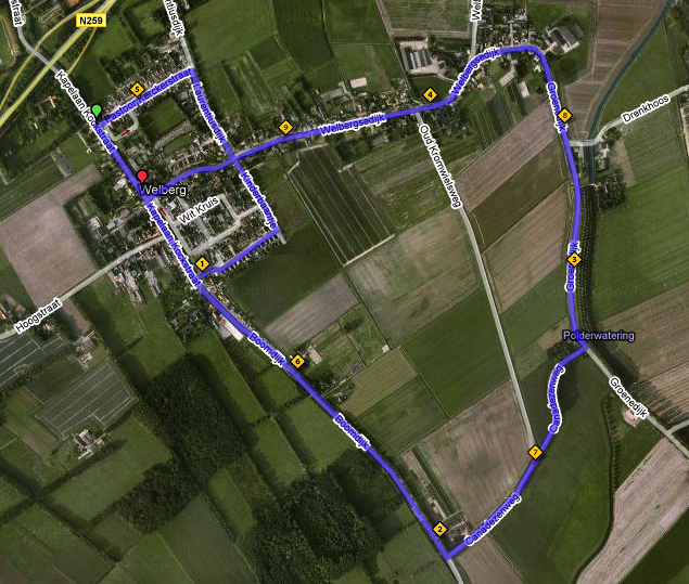 Volledig parcours van de 10 Km van Groot-Steenbergen.